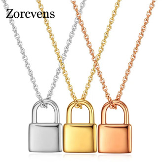 LETAPI New Gold Silver Color Stainless Steel PadLock Pendant Necklaces link Chain lock Necklaces for women men Christmas Gift
