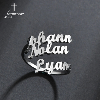 Letdiffery Customized 3 Name Family Rings Stainless Steel Personlized Jewelry for Mom Dad Child Families Rings Uniqe Gifts