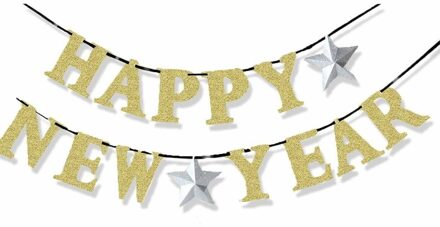 Letter Banner Happy New Year Silver Gold 360 x 12 7 cm