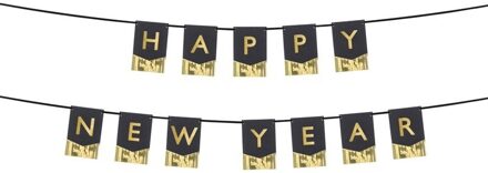 Letter Banner Happy New Year Zwart met Goud (170cm) Multikleur - Print