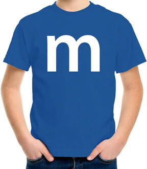 Letter M verkleed carnaval t-shirt - blauw - kinderen - M en M XL (158-164)