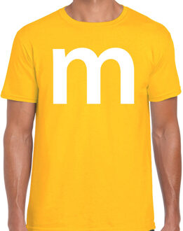 Letter M verkleed/ carnaval t-shirt geel voor heren L