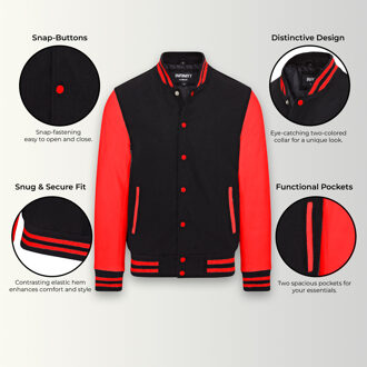 Letterman Baseball Zwart Rood Wollen Leren Varsity Bomberjack - Genua - maat XL Zwart/rood