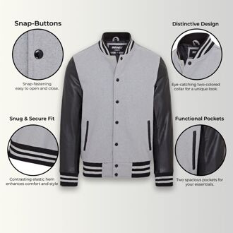 Letterman honkbalwollen leren Varsity-bomberjack - Genua Donkergrijs - XS