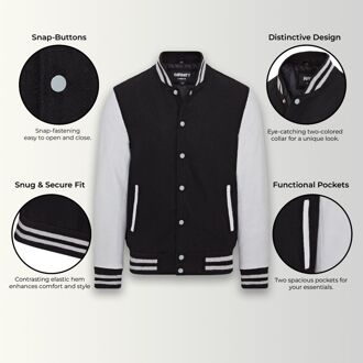 Letterman honkbalwollen leren Varsity-bomberjack - Genua - maat 2XL Zwart/Donkergrijs