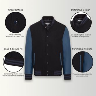 Letterman honkbalwollen leren Varsity-bomberjack - Genua Zwart/blauw - XS