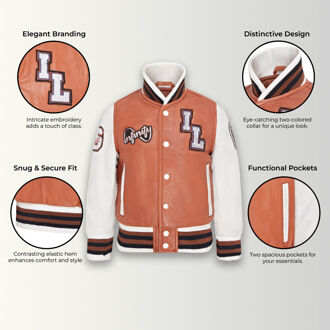 Letterman leren Varsity College bomberjack voor kinderen - maat 8-9J / 128-134cm Bruin