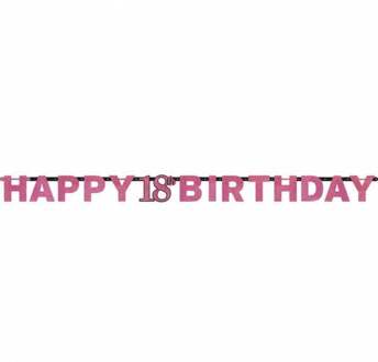 Letterslinger glitter Happy 18th Birthday pink Roze