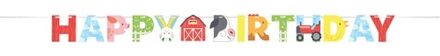 Letterslinger 'Happy Birthday' Boerderijdieren (2,5m) Multikleur - Print