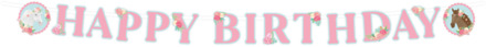 Letterslinger Happy Birthday Paarden Roze Roze, Multikleur - Print