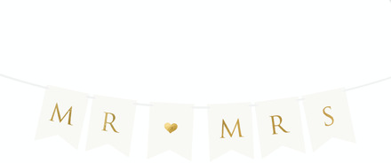 Letterslinger Mr & Mrs Bruiloft (2,5m) Wit - Transparant, Goud - Brons