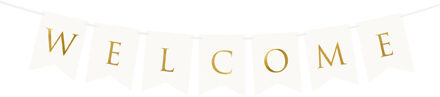 Letterslinger 'Welcome' (2,5m) Wit - Transparant, Goud - Brons
