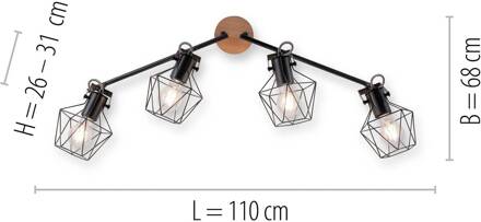 LeuchtenDirekt sven - Plafond spot - 4 lichts - L 110 cm - Zwart