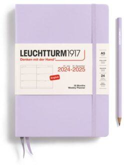 Leuchtturm1917 18 maanden agenda 2024-2025, 1 week per 2 pagina's, hardcover medium a5, lila
