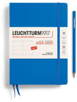 Leuchtturm1917 18 maanden agenda 2024-2025, 1 week per 2 pagina's, hardcover medium a5, lucht blauw