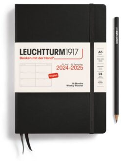 Leuchtturm1917 18 maanden agenda 2024-2025, 1 week per 2 pagina's, hardcover medium a5, zwart