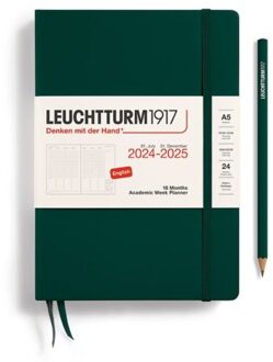 Leuchtturm1917 18 maanden agenda 2024-2025, 1 week per 2 pagina's verticaal, hardcover medium a5, bos