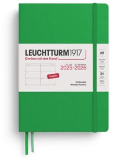 Leuchtturm1917 18 maanden agenda 2025-2026 1 week per 2 pagina's hardcover medium a5, lente groen