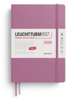 Leuchtturm1917 agenda 2026 1 dag per pagina hardcover medium a5, oud roze