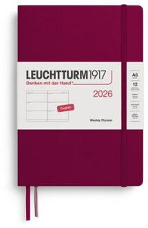 Leuchtturm1917 agenda 2026 1 week per 2 pagina's, hardcover, medium a5, port red
