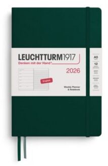 Leuchtturm1917 agenda 2026 1 week per pagina met gelinieerd notitieblad hardcover medium a5,