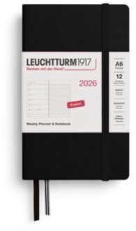 Leuchtturm1917 agenda 2026 1 week per pagina met gelinieerd notitieblad hardcover pocket a6, zwart