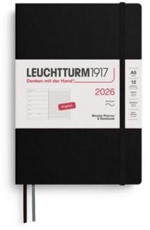 Leuchtturm1917 agenda 2026 1 week per pagina met gelinieerd notitieblad softcover medium a5, zwart