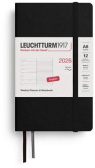 Leuchtturm1917 agenda 2026 1 week per pagina met gelinieerd notitieblad softcover pocket a6, zwart