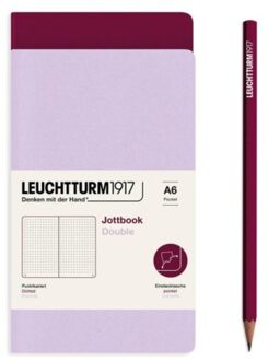 Leuchtturm1917 jottbook set van 2, flexcover, pocket a6, gelinieerd, lila / port rood