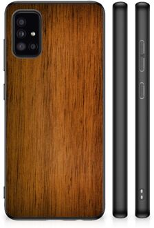 Leuk Case Super als Vaderdag Cadeaus Samsung Galaxy A51 Smartphone Hoesje met Zwarte rand Donker Hout