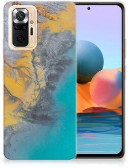 Leuk Hoesje Xiaomi Redmi Note 10 Pro Telefoonhoesje Marble Blue Gold