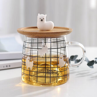 Leuke 3D Alpaca Glas Mok Met Bamboe Deksel, hittebestendig Glas Mokken Ochtend Mok Melk Koffie Thee Ontbijt Cup Voor 01