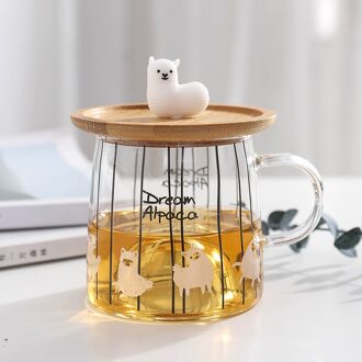 Leuke 3D Alpaca Glas Mok Met Bamboe Deksel, hittebestendig Glas Mokken Ochtend Mok Melk Koffie Thee Ontbijt Cup Voor 02