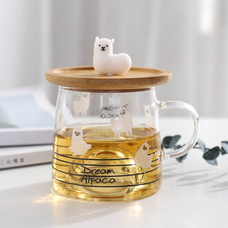 Leuke 3D Alpaca Glas Mok Met Bamboe Deksel, hittebestendig Glas Mokken Ochtend Mok Melk Koffie Thee Ontbijt Cup Voor 03