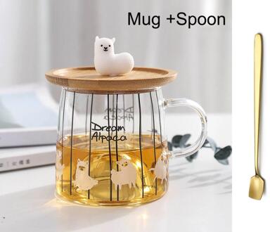 Leuke 3D Alpaca Glas Mok Met Bamboe Deksel, hittebestendig Glas Mokken Ochtend Mok Melk Koffie Thee Ontbijt Cup Voor 05