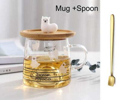 Leuke 3D Alpaca Glas Mok Met Bamboe Deksel, hittebestendig Glas Mokken Ochtend Mok Melk Koffie Thee Ontbijt Cup Voor 07