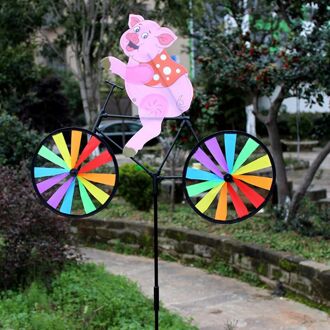 Leuke 3D Dier Varken Op Fiets Windmolen Draaimolen Tuin Gazon Yard Decor Wind Spinner