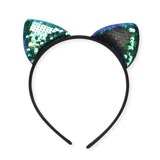Leuke 8 Kleuren Pailletten Haarband Meisjes Kids Kat Oor Hoofddeksels Glitter Hoofdband Hair Accessoires Peacoke blauw