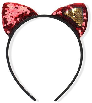 Leuke 8 Kleuren Pailletten Haarband Meisjes Kids Kat Oor Hoofddeksels Glitter Hoofdband Hair Accessoires rood goud
