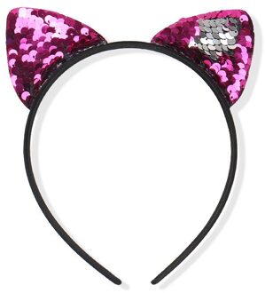 Leuke 8 Kleuren Pailletten Haarband Meisjes Kids Kat Oor Hoofddeksels Glitter Hoofdband Hair Accessoires roos rood