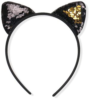 Leuke 8 Kleuren Pailletten Haarband Meisjes Kids Kat Oor Hoofddeksels Glitter Hoofdband Hair Accessoires zwart goud