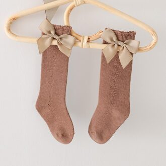 Leuke Ademend Effen Kleur Bows Hollow Kids Meisje Kniehoge Sokken Zomer Mesh Babysokjes Zachte Baby Peuter Lange Sokken koffie