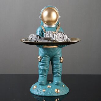 Leuke Astronaut Beeldje Met Lade Ruimte Man Hars Standbeeld Met Plaat Tafel Ornamenten Voor Thuis Tafel Decoratie Accessoires groen astronaut