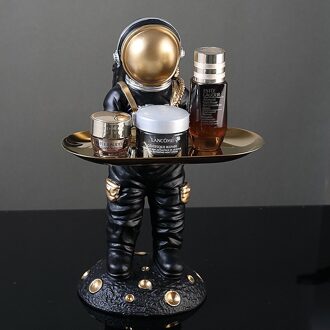 Leuke Astronaut Beeldje Met Lade Ruimte Man Hars Standbeeld Met Plaat Tafel Ornamenten Voor Thuis Tafel Decoratie Accessoires zwart astronaut