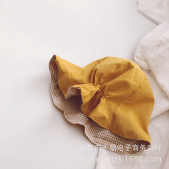 Leuke Baby Krimpen Dubbelzijdige Emmer Hoed Hipster Plaid Kinderen Verstoorde Zonnescherm Hoed Visser geel