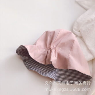 Leuke Baby Krimpen Dubbelzijdige Emmer Hoed Hipster Plaid Kinderen Verstoorde Zonnescherm Hoed Visser roze