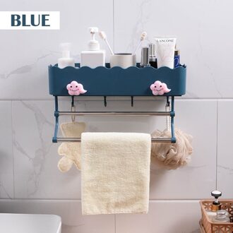 Leuke Badkamer Planken Keuken Organizer Handdoek Bars Wall Mounted Drijvende Plank Douche Shampoo Rack Holder Badkamer Accessoires blauw