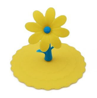 Leuke Bloemen Sieren Water Drinkbeker Deksel Siliconen Anti-stof Kom Cover Cup Seals Glazen Mokken Cap Kopjes Deksel-Silicon geel