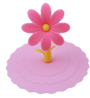 Leuke Bloemen Sieren Water Drinkbeker Deksel Siliconen Anti-stof Kom Cover Cup Seals Glazen Mokken Cap Kopjes Deksel-Silicon roze