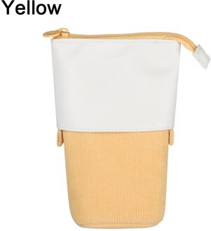 Leuke Boba Milktea Potlood Bagtelescopic Pen Houder Stand Up Etui Kawaii Cosmetica Zakje Make-Up Tas Briefpapier Organizer B-geel